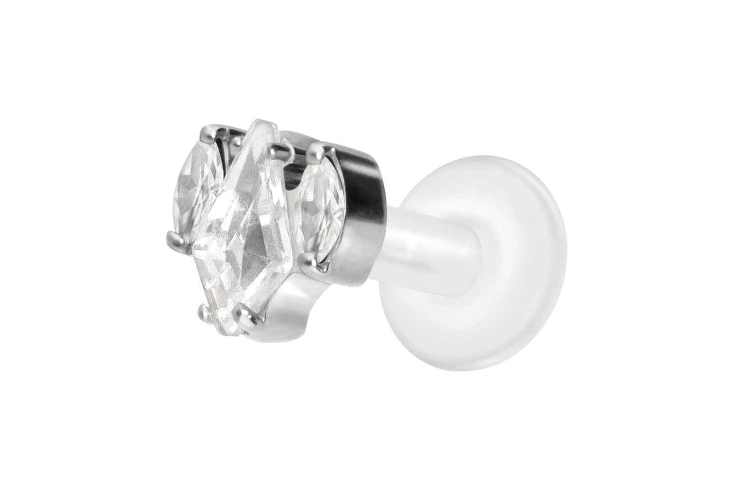 PTFE Labret Piercing mit Innengewinde + Titan-Aufsatz KRISTALLSCHILD + KRISTALLOVALE